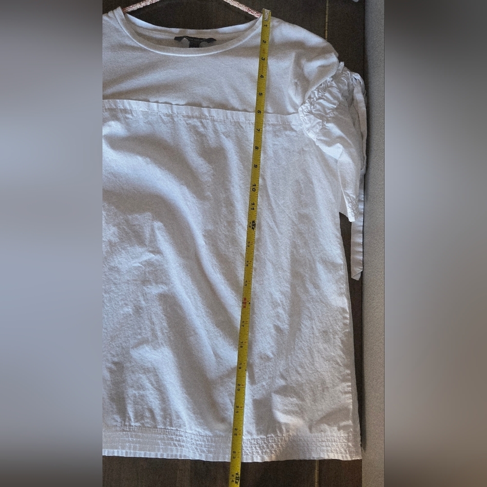 Banana Republic Cinch Tie-Sleeve Top White 100% Cotton S Feminine Romantic Boho - Picture 4 of 8